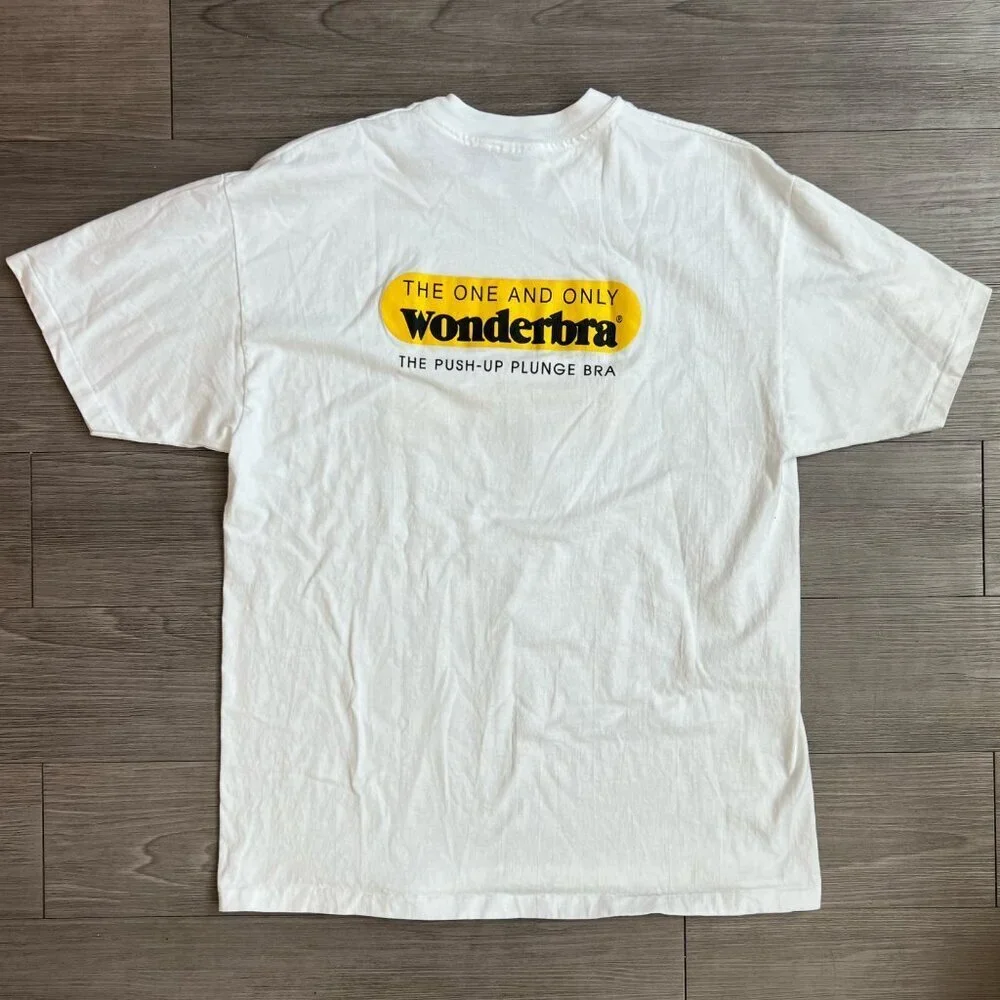 90s Wonderbra Double Sided White Graphic T-Shirt Hanes Beefy Vintage Size XL